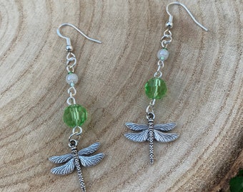 Dragonfly green fairy garden earrings ~ fairycore ~ cottagecore ~ cute