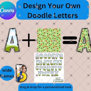 Alfabeto de letras dibujadas a mano / Marcos de lienzo dibujados a mano únicamente / Diseño de letras personalizable y divertido para manualidades y proyectos / Descarga instantánea
