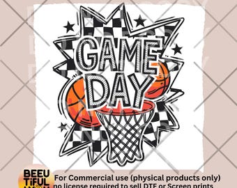 Game Day Basketball PNG: Checkered Sublimation Design (Digital Download)