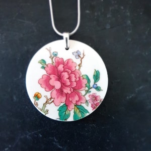 Old English Recycled vintage ceramic pendant on a sterling silver snake chain.