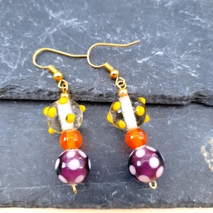 Lampwork glass bead earrings.