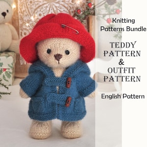 Modello di maglia per un completo orsetto e giocattolo: cappotto e cappello. Modello PDF in inglese.