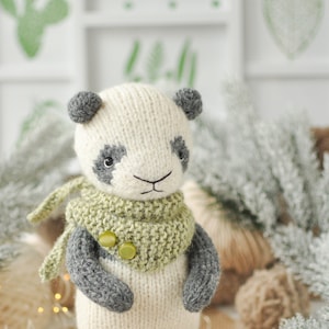 Panda bear knitting pattern, cute handmade panda toy