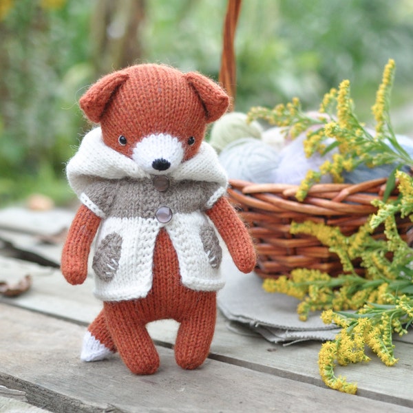 Little fox toy knitting pattern, stuffed animal pattern