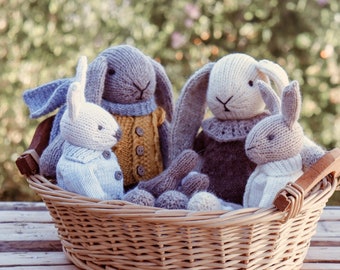 3 Little bunny knitting patterns. Set bunny family pattern.