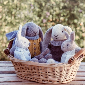 3 Little bunny knitting patterns. Set bunny family pattern.
