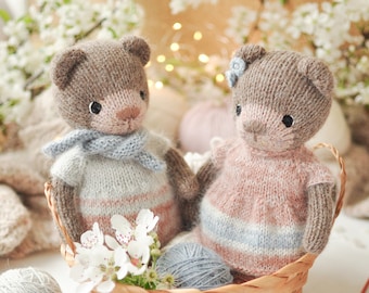 2 Little bear knitting pattern, knitted animal pattern.