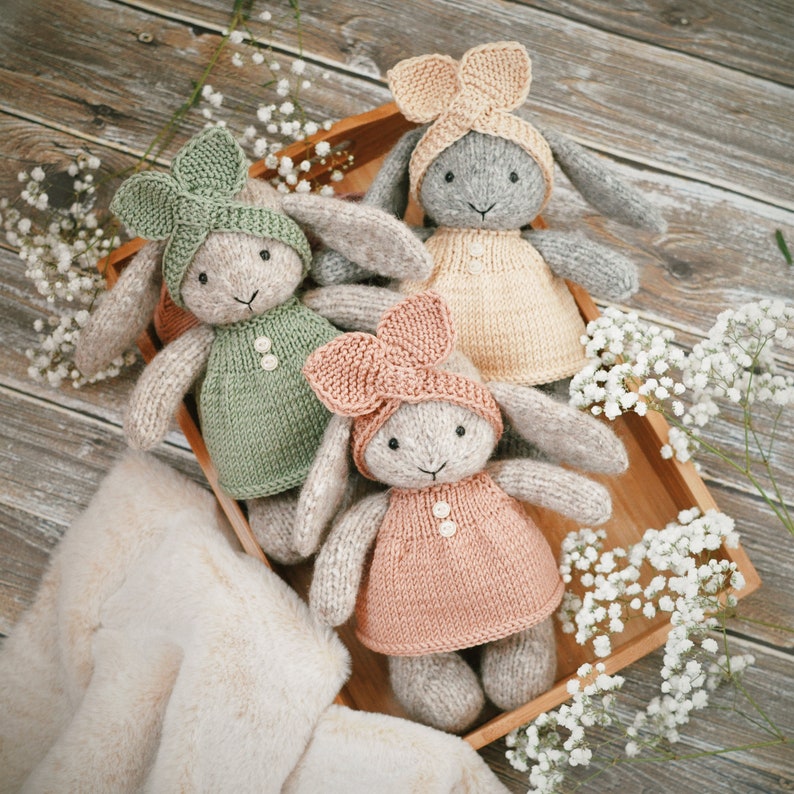 Bunny knitting patterns, knitted animal toy, amigurumi bunny image 1