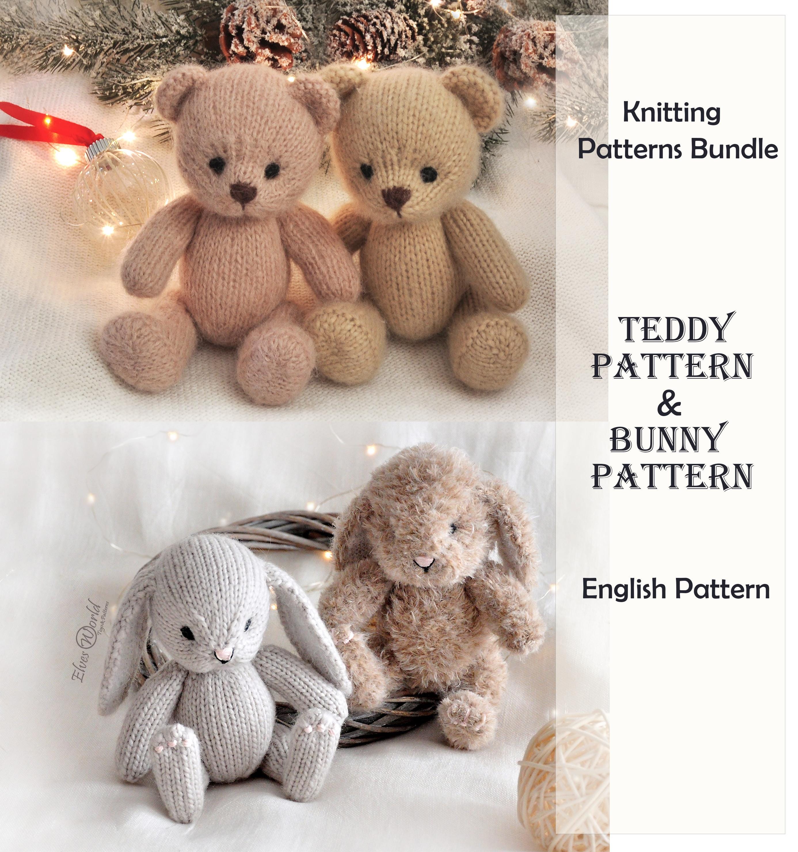 Bunny and Teddy knitting patterns, Knitted animal toy Back Forth English  Pattern - Main Image