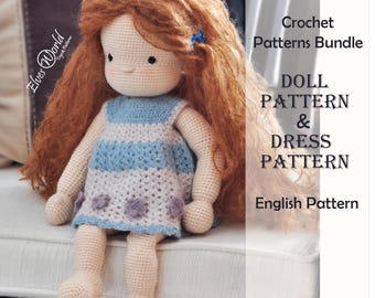 Haakpatroon voor een Waldorfpop (PDF) – 42 cm erfgoedpop met kanten jurk, Engels amigurumi-patroon