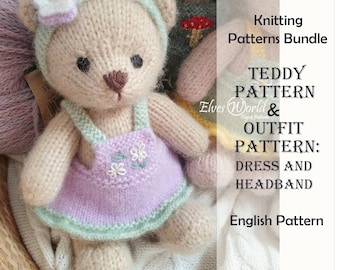 Breipatroon babyteddybeer met outfit – jurk en hoofdband. Bundel met patronen.