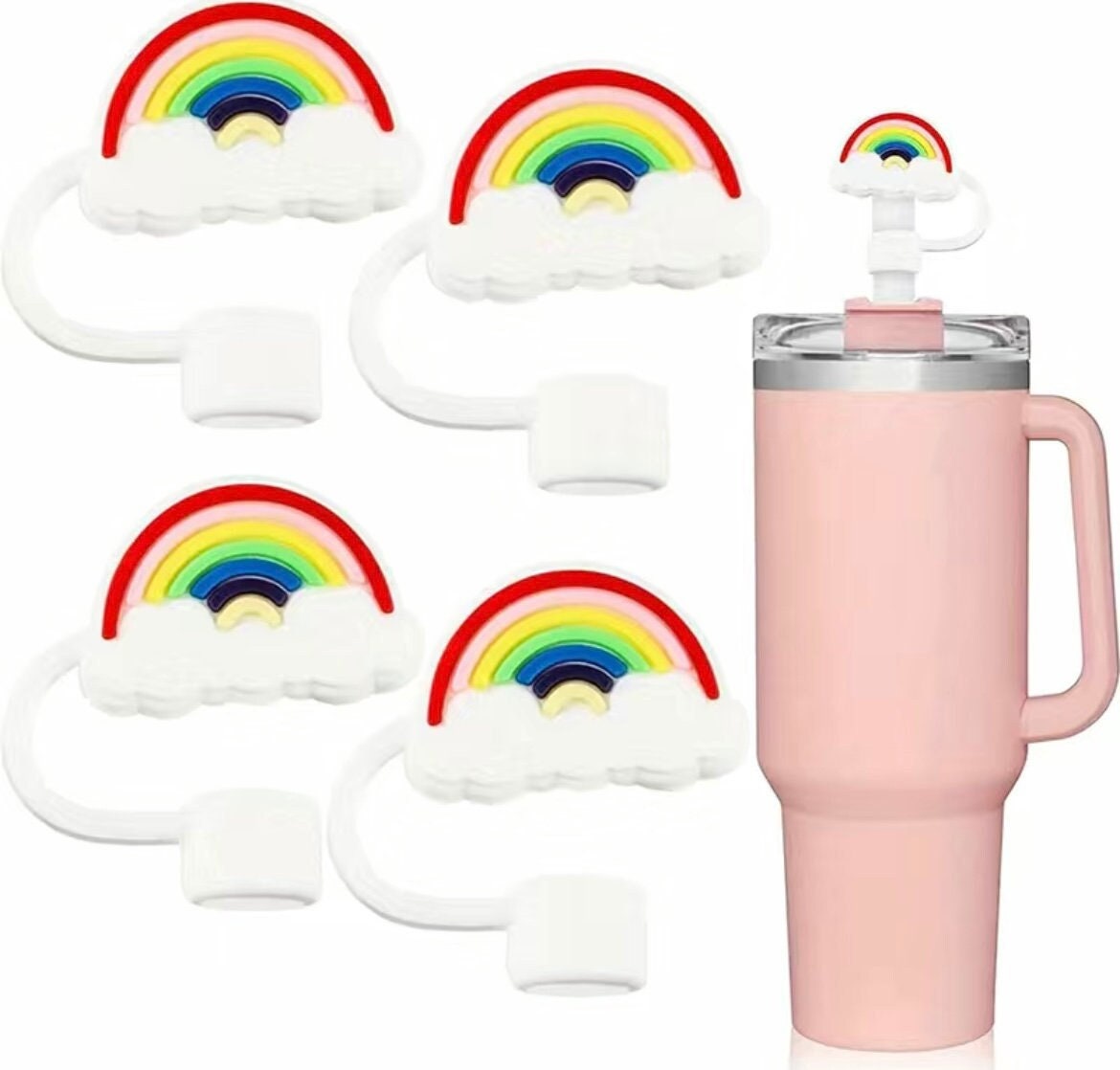 Colorful Silicone Reusable Straw Lids and Covers for 40 oz Stanley Cups -  Dust-Proof Plugs and Tips for 10 mm Drinking Straws - Cute 6 Pack