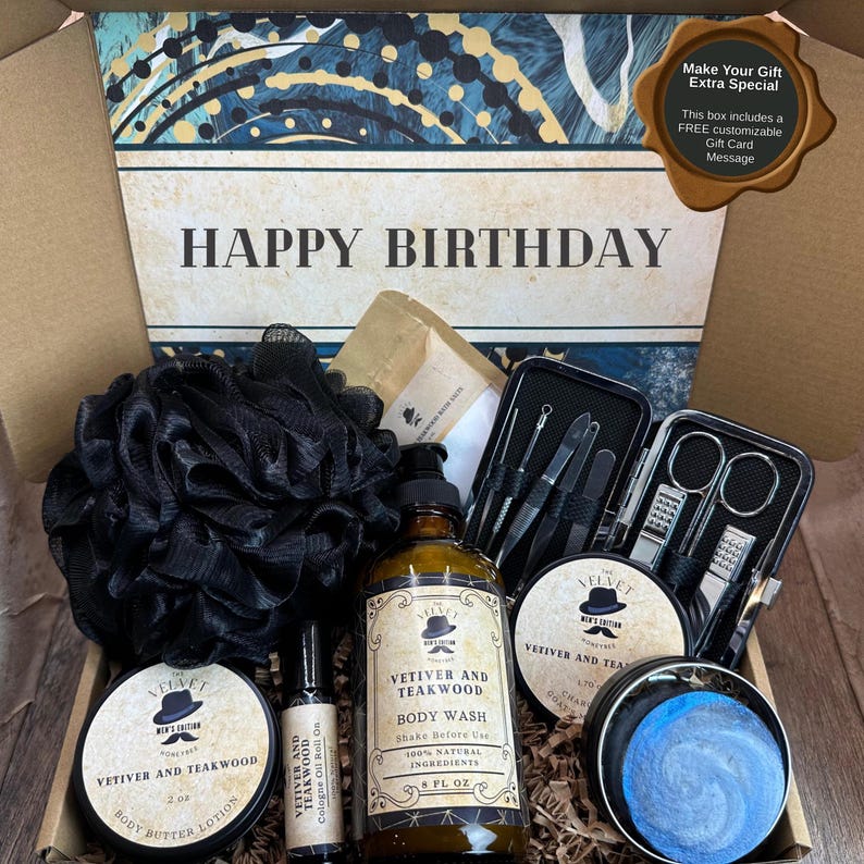 Regalo de cumpleaños para él, regalos de cumpleaños para hombres, ideas de regalos para hombres, caja de regalo para esposo, caja de regalo de teca con vetiver para cumpleaños de hombre. imagen 1