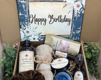 Mom Gift Basket Lavender and Eucalyptus Gift Box, Birthday Gift for Her, Personalized Birthday Gift for Friend, Relaxing Spa Care Package