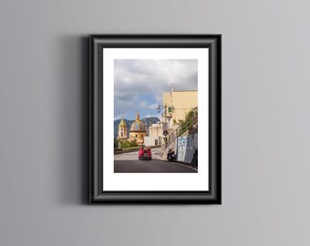 Amalfi Coast Print: Retro Red Fiat Car, Italy Travel (Digital Print)