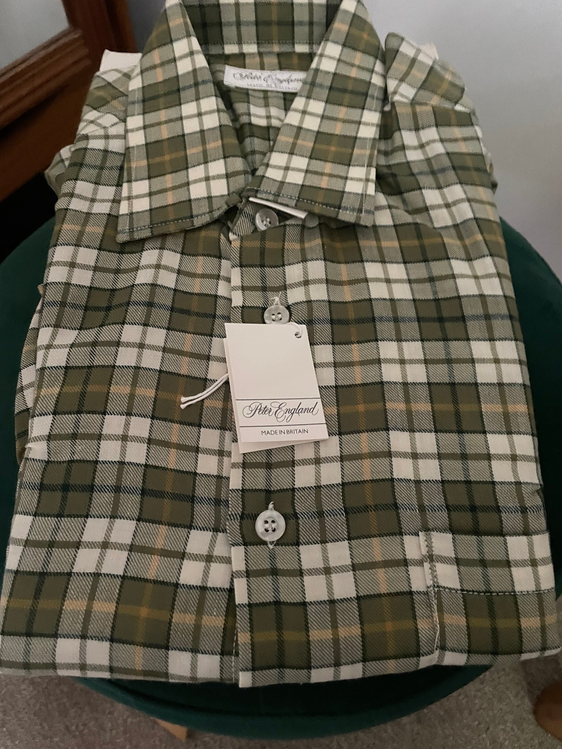 Chemise Homme Peter England à Carreaux Bleu Et Blanc - Taille M - Manches Longues - Occasion