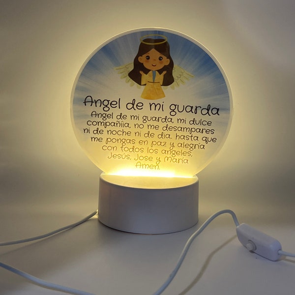 Led Lamp bedroom decor acrylic insert plates base. Personalization english spanish photo prayer quote personalización lámpara niños