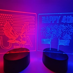 Patriotic LED sign, 4th of July, engraved acrylic LED