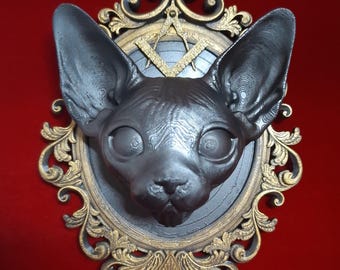 Illuminati Sphinx cat in victorian frame
