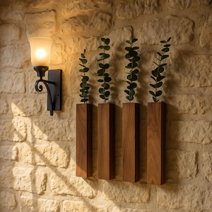 Wooden Wall Vase, Wood Wall Pocket, Wood Hanging Vase, Faux Flower Holder