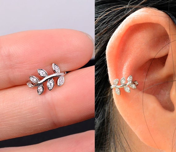 Crystal Leaf Cuff Earrings No Piercing Cartilage Ear Cuff Adjustable Ear  Clip US
