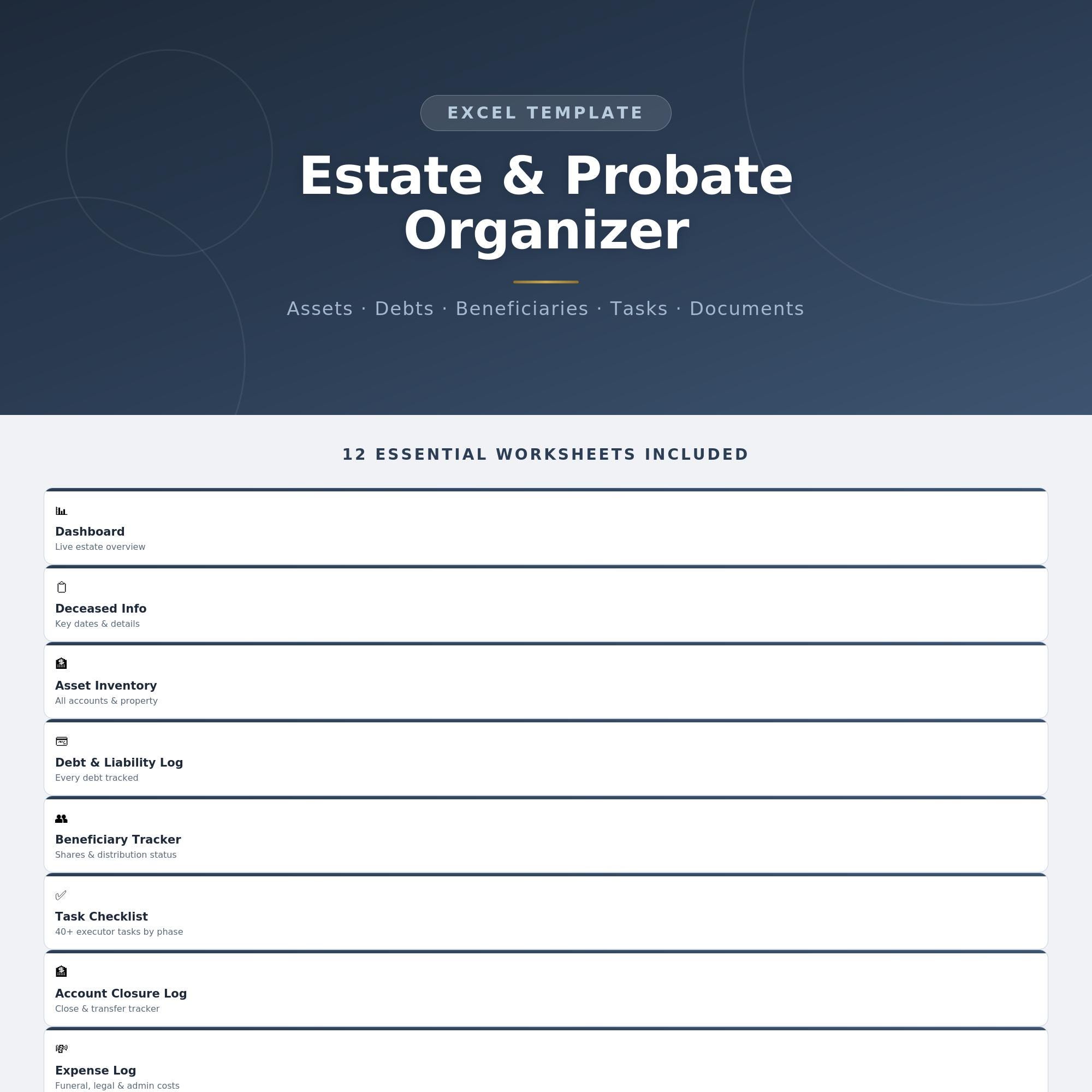 Sample Inventory For Probate Estate & Probate Organizer Spreadsheet | Executor Checklist | Asset ...