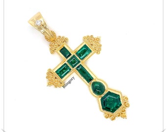 Rare Atocha Cross Pendant in 925 Silver | Lab Colombian Emerald Cross Necklace | Vintage Shipwreck Treasure Recreation | Handmade gift