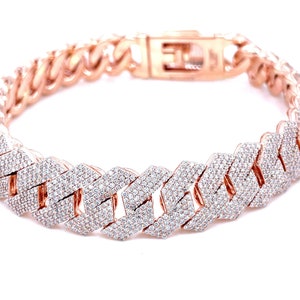 16 mm Iced Out Cuban Bracelet – 10K Rose Gold Diamond Cuban Link, Luxury Statement Jewelry for Men, Bold Hip Hop Bracelet for Him.