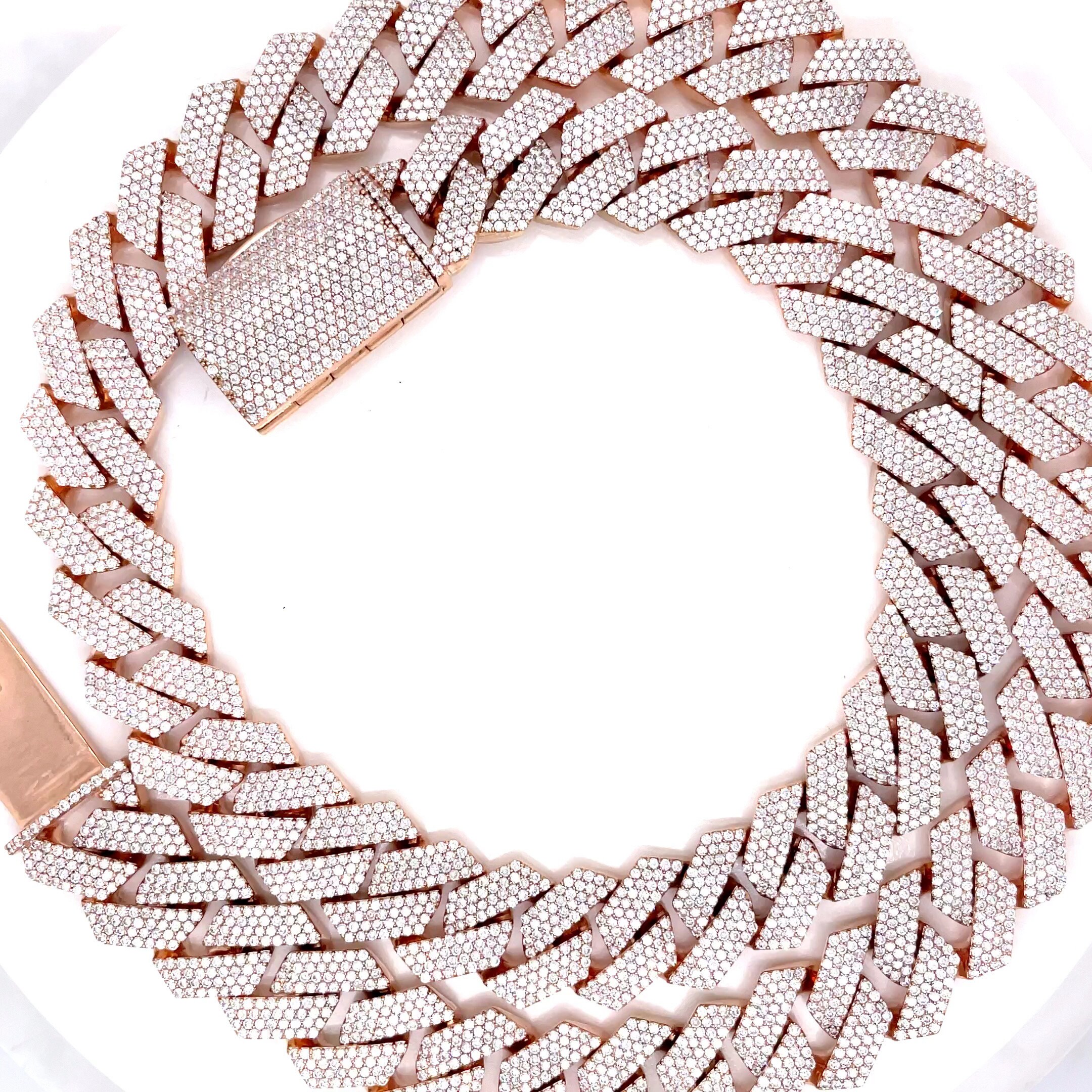 16mm Iced Out Cuban Chain for Men | 10K Rose Gold | Natural or Lab Diamonds | Custom Made Size | Micro Pave | Handmade | Free Shipping