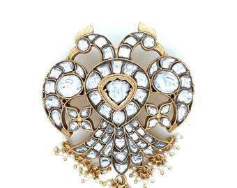 Handmade Polki Diamond Pendant Set | 925 Silver Gandaberunda Design Necklace | Indian Wedding Statement Jewelry