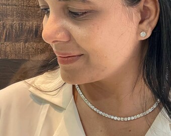 Luxury Single Row Diamond Necklace | Timeless Elegant Dainty Diamond Jewelry | 14K Gold Diamond Necklace| Birthday Anniversary Wedding Gift