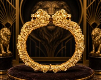 925 Sterling Silver Lion Head Bracelet for Men, 22K Gold Plated Bangles, Antique Handmade Cuff, Intricate Design Men's Wedding Jewelry