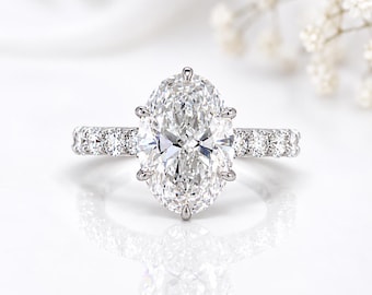 3.50 CT Lab Grown Diamond Engagement Ring, 14K Solid Gold Oval Cut Diamond Ring, E VVS Bridal Ring, Diamond Wedding Ring, Anniversary Gift