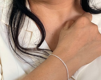 14K Solid Gold Tennis Bracelet for Her | Lab Diamond Bracelet | Minimalist Fine Jewelry | Personalized Gift | Handmade | Free Shipping