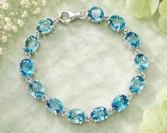 47Ct Oval Cut Aquamarine bracelet | Handmade 925 sterling silver zircon tennis bracelet | elegant gift for her |custom made birthday gift