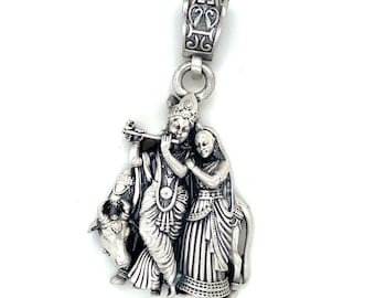 925 Sterling Silver Radha Krishna Pendant | Divine Love in Silver | Hindu Devotional Jewelry | Handmade Spiritual Gift | Ready to Ship
