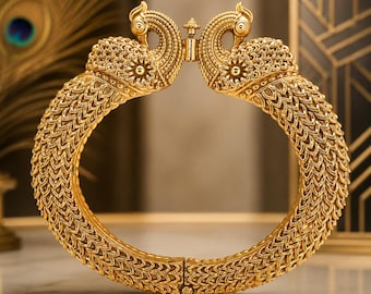 925 Sterling Silver Peacock Bangles | 22k Gold Plated Jewelry | Handmade Intricate Design Bracelet | Bridal Wedding Gift Jewelry