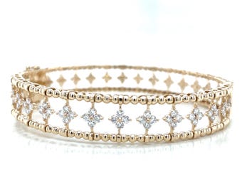 14K Gold Diamond Openable Bangle Bracelet for Women | Handmade Luxury Jewelry | Custom Size Gold Bracelet | Birthday Gift for Her