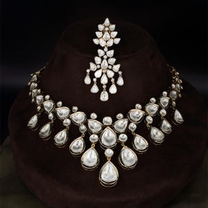 Uncut Diamond Polki Necklace Set | Bridal Wedding Jewelry | Traditional Polki Necklace For Her | Elegant Reception Necklace for Bride.