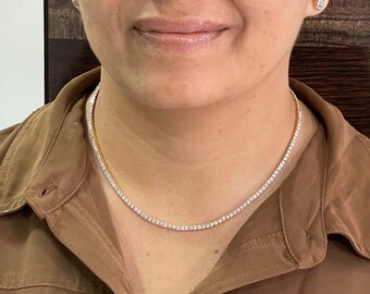 Luxury Single Row Diamond Necklace | Timeless Elegant Dainty Diamond Jewelry | 14K Gold Diamond Necklace | Birthday Anniversary Wedding Gift