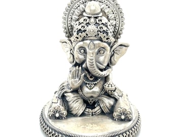 925 Silver Ganesh Idol | Antique Finish Pure Silver Murti | Handcrafted Hindu Puja Statue | Housewarming Spiritual Gift