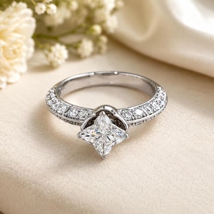 1.80CT LV Monogram Lab Diamond Ring | 14K White Gold Engagement Ring | IGI Certified Designer Bridal Ring | Custom Luxury Gift For Her