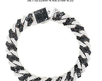 Men&#39;s Cuban Link Bracelet | Black & White Diamonds | Two-Tone Iced Out | Custom 10K Solid Gold | Handmade Personalized Jewelry |