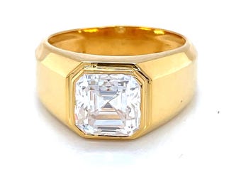 4.00 Ct Luxury & Gorgeous Moissanite Ring for Men , Elegant Men&#39;s Solitaire Ring, Asscher Cut Colorless Moissanite Men&#39;s Engagement Ring .