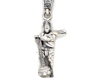 Stylish Hanuman Pendant in 925 Silver | Monkey God | Evil Protector | Hinduism | Oxidized Finish | 3D Divine Pendant | Worldwide Shipping