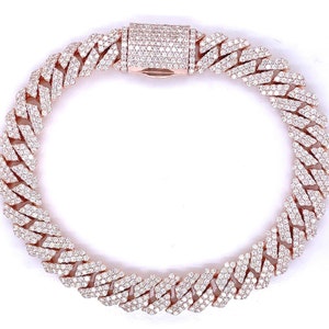 Bransoleta męska Ice Out 10 mm Cuban – 10-karatowe złoto z naturalnymi diamentami – ręcznie robiona luksusowa biżuteria Iced-Out, bransoletka męska Raper.