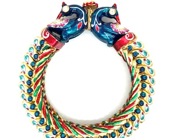 925 Sterling Silver Peacock Motif Sutalda Bangles | Multi Color Enamel Openable Bridal Bracelet Pair| Indian Wedding Jewellery|Heirloom Gift