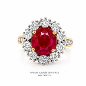 Gii Certified 5.06 CT Pigeon's Blood Color Burmese Ruby Ring, , 14K Solid Gold Art Deco Engagement Ring, Vintage Proposal Jewelry