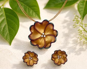 925 Silver Necklace Set | Nature Theme Flower Pendant & Earrings | Color Full Jewelery Gift For Wedding Guest | Floral Gift For Birthday