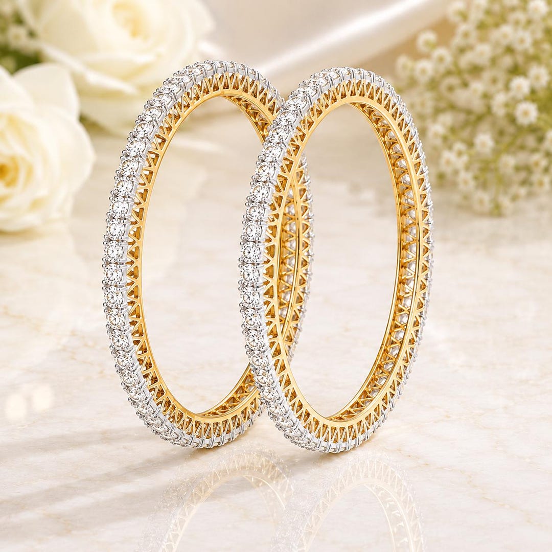 14ct Round Brilliant Cut Diamond Bangles for Women | 10KT Yellow Gold ...